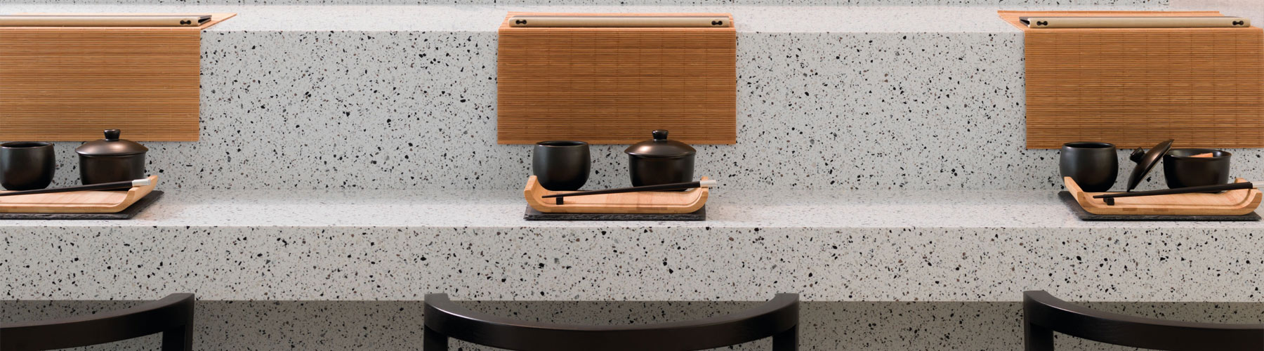 Asian restaurant bar seating with solid surface material