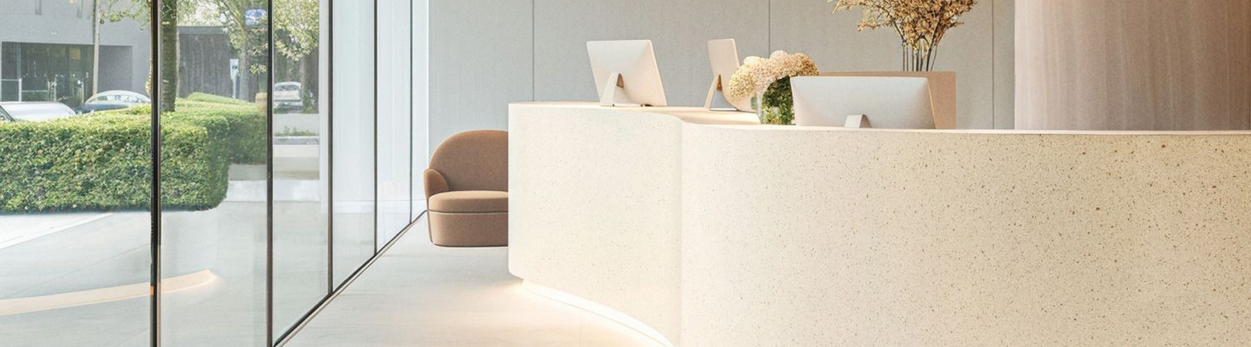 commercial reception desk made with solid surface material