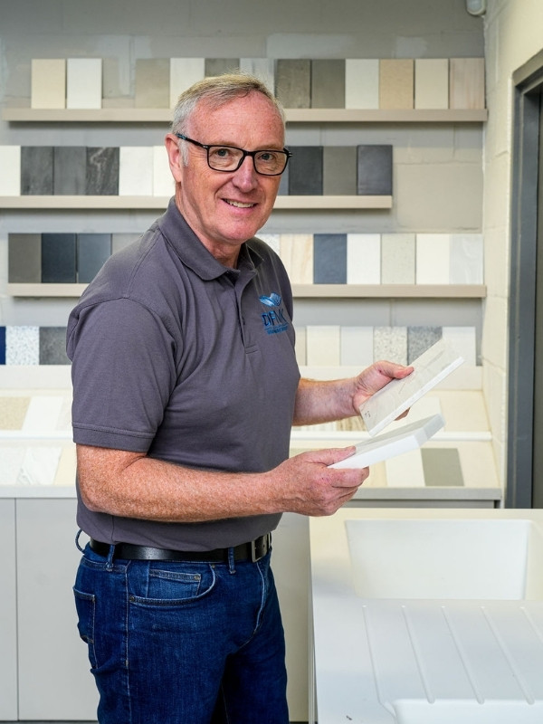 Stuart at DFMK with Solid Surfaces Samples